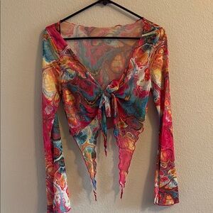 Colorful Tie-Front Women Top